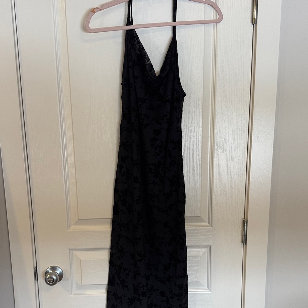 H&M Black Floral Slip Maxi Dress with Cowl Neck
